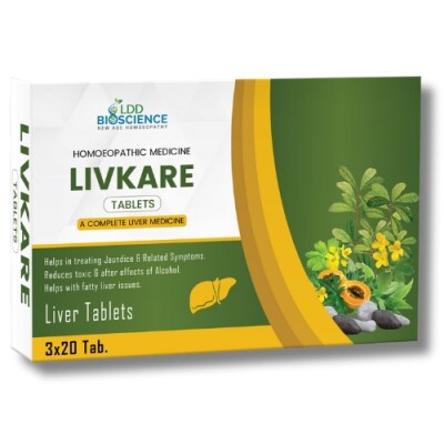 LDD Bioscience Livkare Tablets 3 x 20 Tabs | Homoeopathic Liver Medicine | For Jaundice, Fatty Liver & Detox