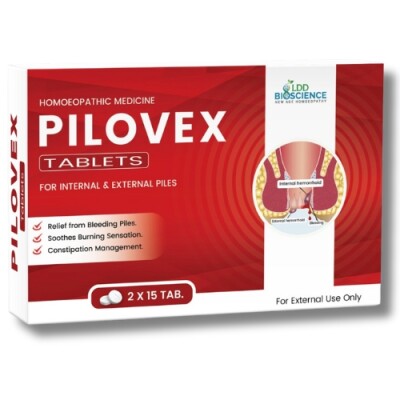LDD Bioscience Pilovex Tablets 2 x 15 Tabs | Homoeopathic Relief for Internal & External Piles | Bleeding, Burning
