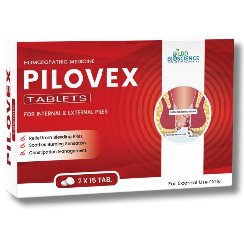 LDD Bioscience Pilovex Tablets 2 x 15 Tabs | Homoeopathic Relief for Internal & External Piles | Bleeding, Burning